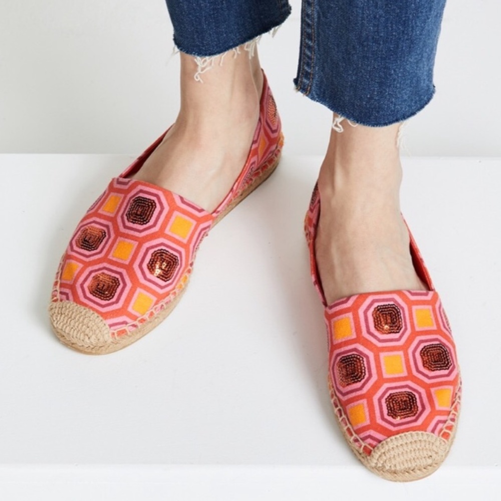 Tory Burch Geometric Pink and Orange Espadrilles